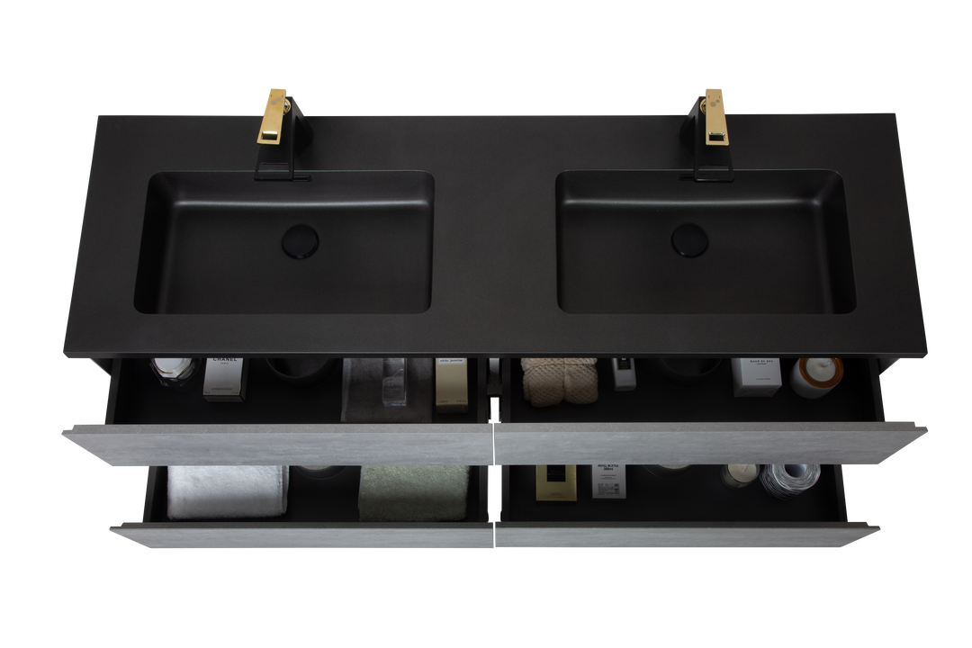 TONA EDI Floating Vanity with Black Quartz Countertop