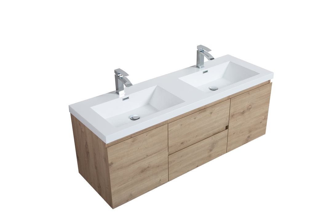 TONA ANGELA Floating Vanity single basin with White Countertop (24"-60")