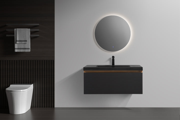 TONA Crius Floating Vanity with Black Quartz Countertop (30"-60")