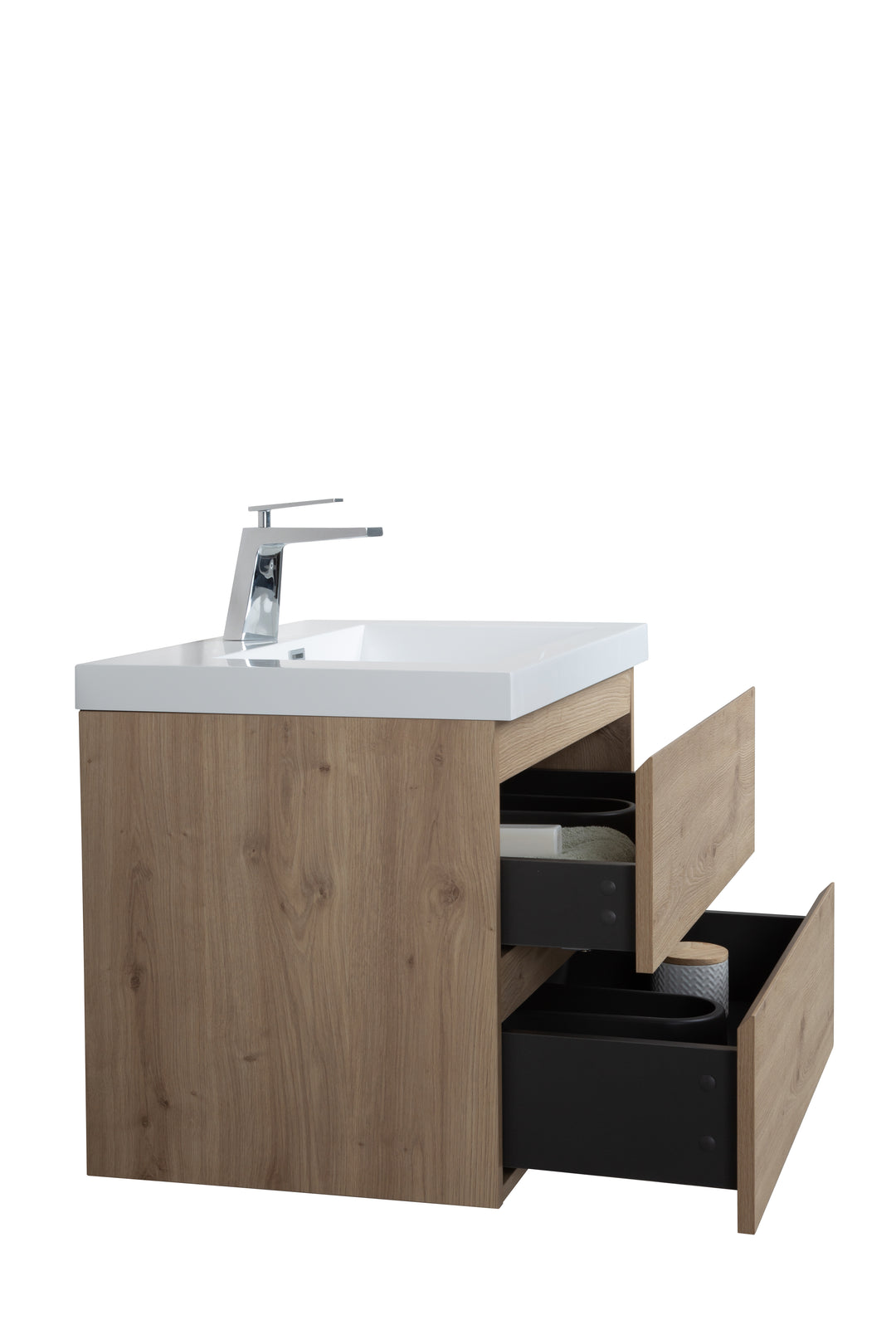 TONA ANGELA Floating Vanity with White or Black Countertop (24"-72")